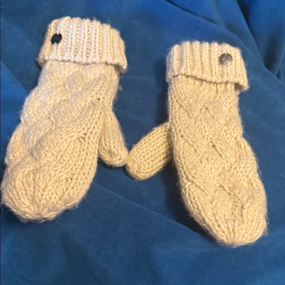 Roxy Cozy Cream Knit Mittens fleece lined like new